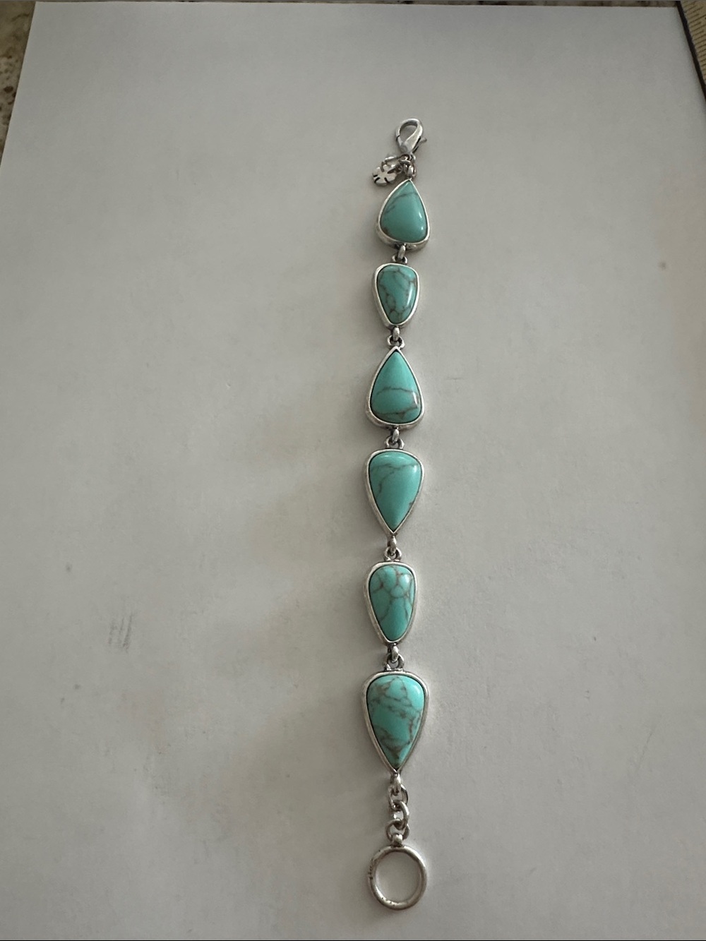 Lucky Brand Turquoise Teardrop Link Bracelet - Silver Tone